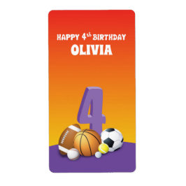 カスタムネーム 女子 4歳の誕生日 スポーツボール ラベル