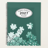 カスタムネーム 年 Puzzle pieces グリーンプランナー プランナー手帳 (正面)