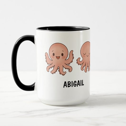 カスタムネーム 手描き かわいい ピンクのタコ コーヒー マグカップ (左)