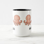 カスタムネーム 手描き かわいい ピンクのタコ コーヒー マグカップ (中央)