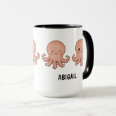 カスタムネーム 手描き かわいい ピンクのタコ コーヒー マグカップ (正面右)
