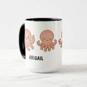カスタムネーム 手描き かわいい ピンクのタコ コーヒー マグカップ (正面左)