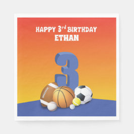 カスタムネーム 男の子 3歳の誕生日 スポーツボール スタンダードランチョンナプキン