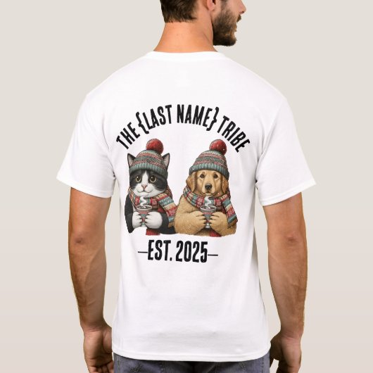 カスタムネーム 設立年 猫 犬 Tシャツ (裏面)