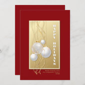 カスタムネーム 赤と金のホリデーグリーティング シーズンカード (正面/裏面)