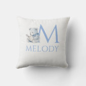 カスタムネーム 青いクマ 本を読む クッション (裏面)