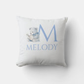 カスタムネーム 青いクマ 本を読む クッション (正面)