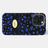 カスタムネーム、青いハートのラメ模様 iPhoneケース (裏面横)