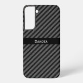カスタムネーム 黒とグレー テクスチャード対角ストライプ SAMSUNG GALAXYケース (裏面)