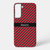 カスタムネーム 黒と赤のテクスチャー入り斜めストライプ SAMSUNG GALAXYケース (裏面)