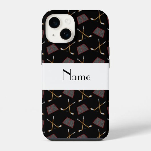 カスタムネーム 黒ホッケーパターン iPhoneケース (裏面)
