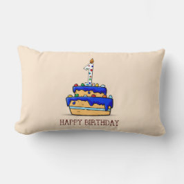 カスタムネーム 1歳の誕生日 スイートブルーケーキ ランバークッション