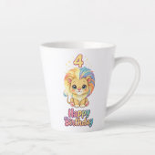 カスタムネーム 4歳の誕生日 かわいいライオン カフェラテマグ (右)