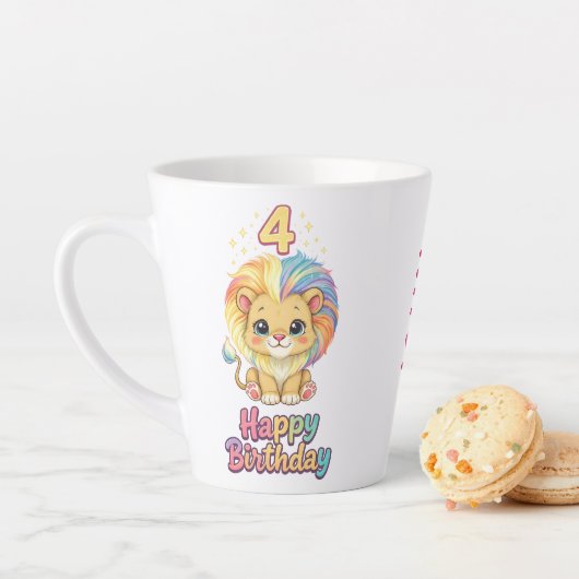 カスタムネーム 4歳の誕生日 かわいいライオン カフェラテマグ (インサイチュ)