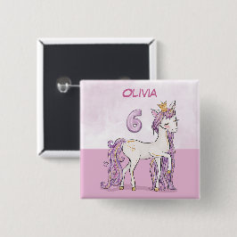 カスタムネーム 6歳の誕生日 ピンクの馬と王冠 缶バッジ