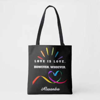 カスタムネーム Love is Love ミニマリスト プライドトートバッグ トートバッグ
