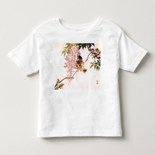 カスタムネームTシャツ 女の子 幼児 日本の鳥 トドラーTシャツ (正面)