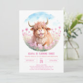 カスタムハイランドカウウォータカラーガール誕生日 招待状 (スタンド正面)