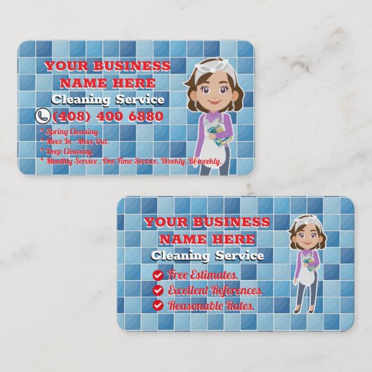 カスタムハウスクリーニングサービス清掃係メイドマンガ 名刺 (正面/裏面)