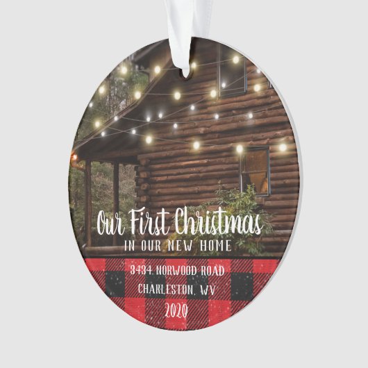 カスタムハウスフォトファーストクリスマスニューホームファミリー名 オーナメント (正面)