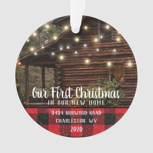 カスタムハウスフォトファーストクリスマスニューホームファミリー名 オーナメント (正面)