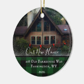 カスタムハウスフォトファーストクリスマス新しいホームファミリ名 セラミックオーナメント (左)