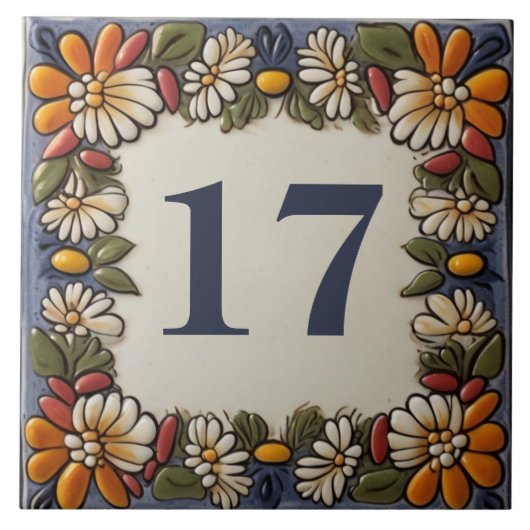 カスタムハウス番号プレート標識ヴィンテージフローラ タイル (正面)