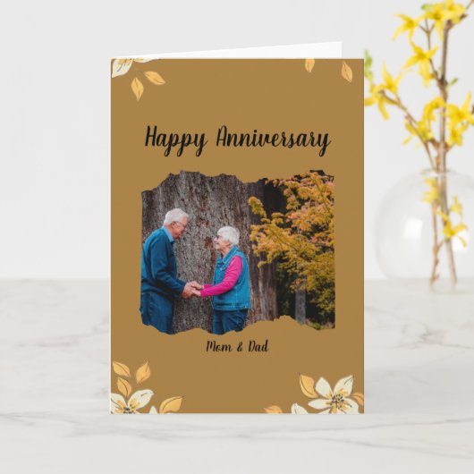 カスタムハッピーアニバーサリー折りグリーティングカード カード (黄色い花)