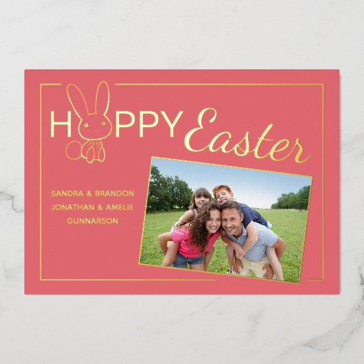 カスタムハッピーイースターバニー箔グリーティングカード 箔招待状 (正面)