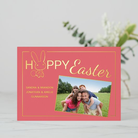カスタムハッピーイースターバニー箔グリーティングカード 箔招待状 (立ち正面)