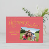 カスタムハッピーイースターバニー箔グリーティングカード 箔招待状 (立ち正面)