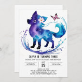 カスタムハッピーウルフデジタルガール誕生日 招待状 (正面/裏面)