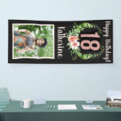 カスタムハッピーティグ18誕生日ピンクグリッター写真 横断幕