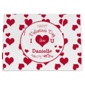 カスタムハッピーバレンタインデーホワイト&赤いハート ラージペーパーバッグ (正面)