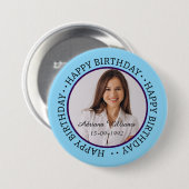 カスタムハッピーバースデーの写真と年齢の名前ボタン 缶バッジ (正面&裏面)
