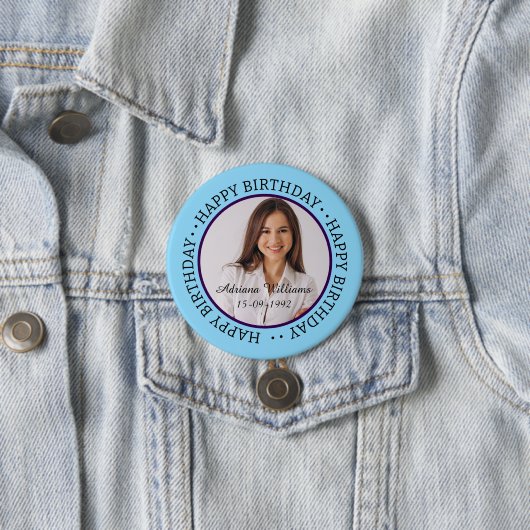 カスタムハッピーバースデーの写真と年齢の名前ボタン 缶バッジ (インサイチュ)