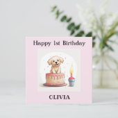 カスタムハッピーバースデーカード，名前と子犬 カード (スタンド正面)