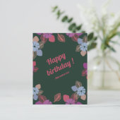 カスタムハッピーバースデーグリーンシンプルフローラ ポストカード (スタンド正面)