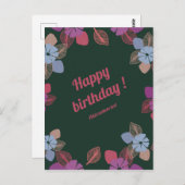 カスタムハッピーバースデーグリーンシンプルフローラ ポストカード (正面/裏面)