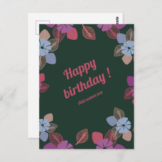 カスタムハッピーバースデーグリーンシンプルフローラ ポストカード (正面/裏面)