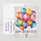 カスタムハッピーバースデーバンチバルーンパーティー招待状 ポストカード (正面/裏面)