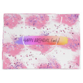 カスタムハッピーバースデーパーソナライズされたフェミニン ガーリー ラージペーパーバッグ (正面)