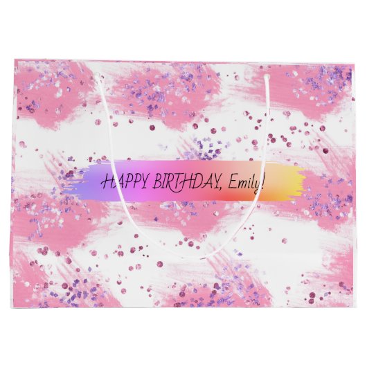 カスタムハッピーバースデーパーソナライズされたフェミニン ガーリー ラージペーパーバッグ (裏面)