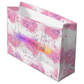 カスタムハッピーバースデーパーソナライズされたフェミニン ガーリー ラージペーパーバッグ (正面アングル)