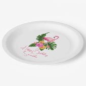 カスタムハッピーバースデーパーティトロピカルフラミンゴ ペーパープレート (アングル)