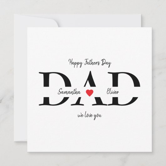 カスタムハッピーファーザーデイフラットカードとキッズ名 (正面)