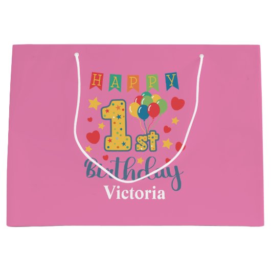 カスタムハッピーファーストバースデーラージ抱き枕 ラージペーパーバッグ (正面)