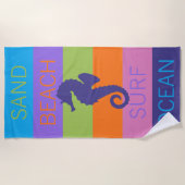 カスタムハッピーブライトサニーサマーストライプパタン ビーチタオル (正面)