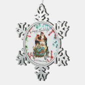 カスタムハッピーホリデーズシック素朴ヴィンテージエフェメラ スノーフレークピューターオーナメント (右)