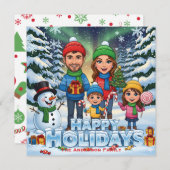 カスタムハッピーホリデー冬景色デザイン シーズンカード (正面/裏面)